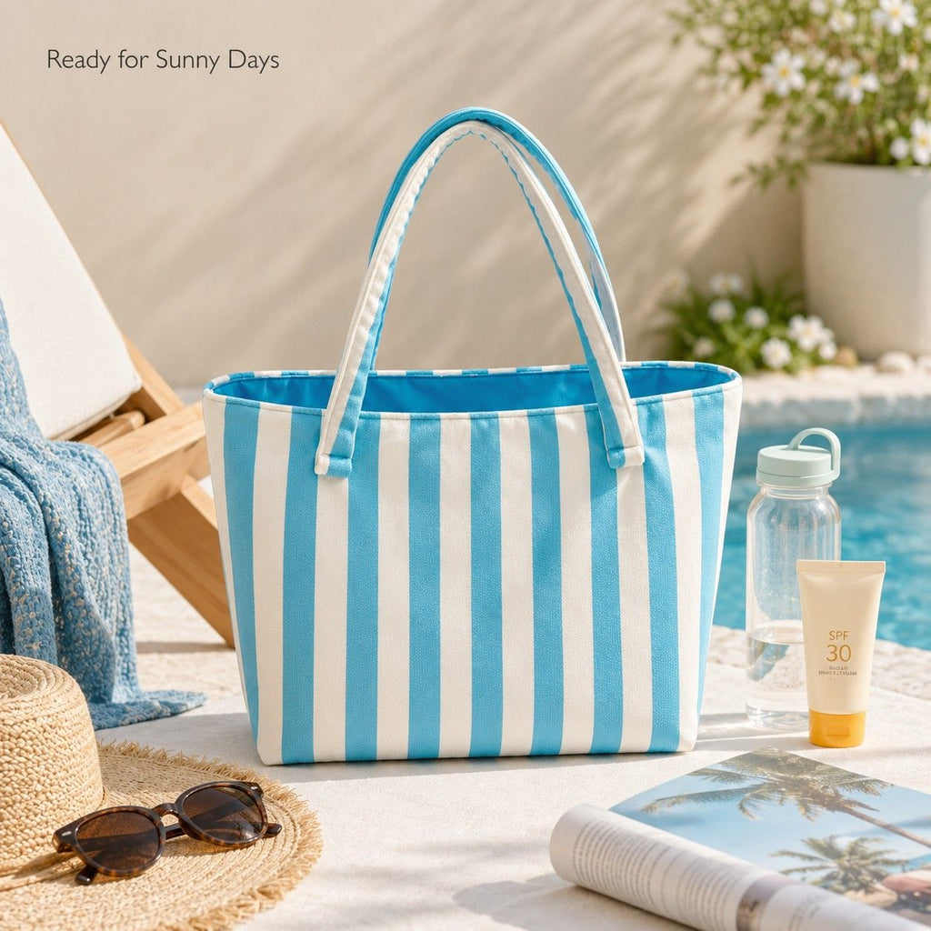 Striped Terry Cloth Tote Bag Roomy Beach and Travel Shoulder Carryall