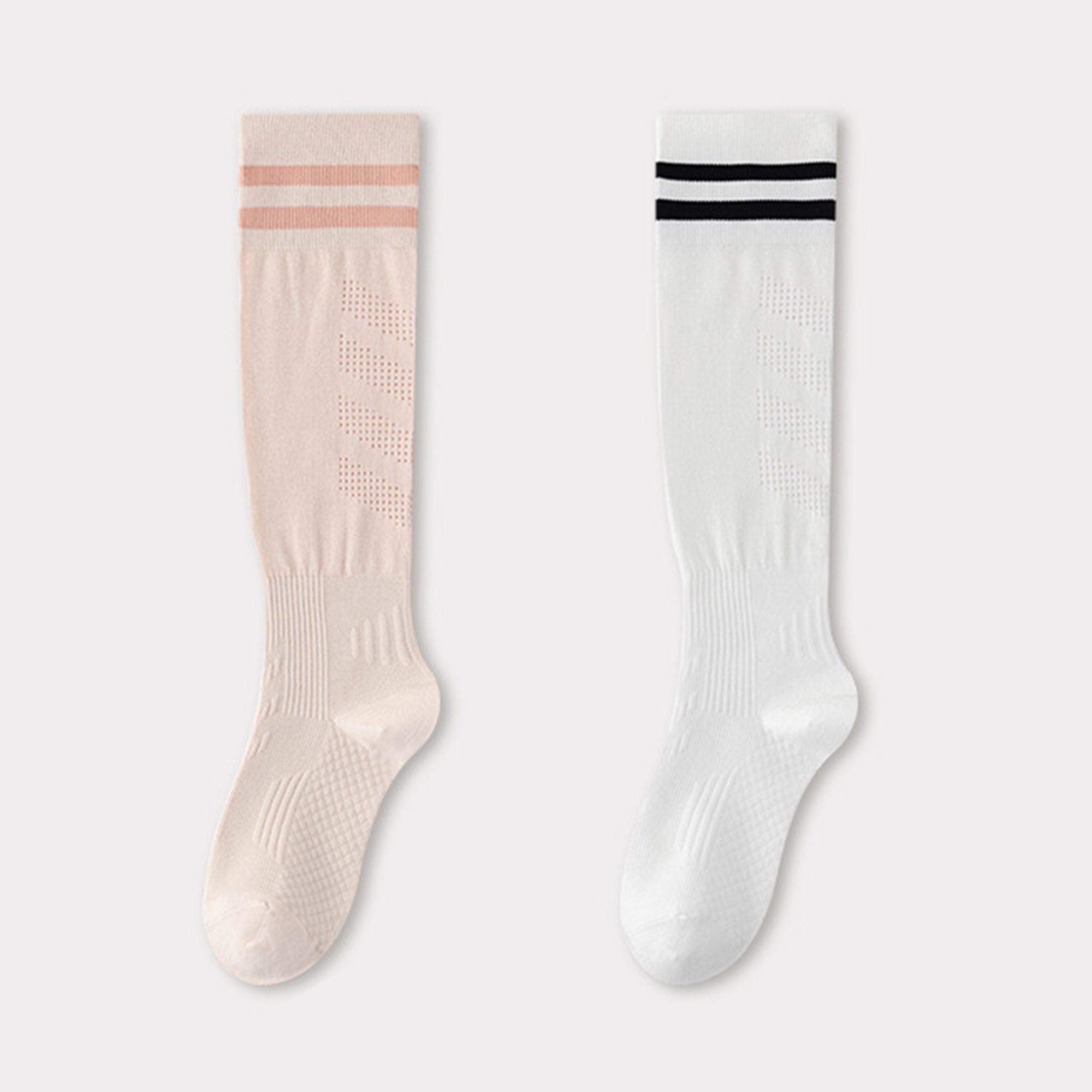 Anna-Kaci 2-Pair Knee-High Athletic Compression Socks with Breathable Mesh and Stripe Design