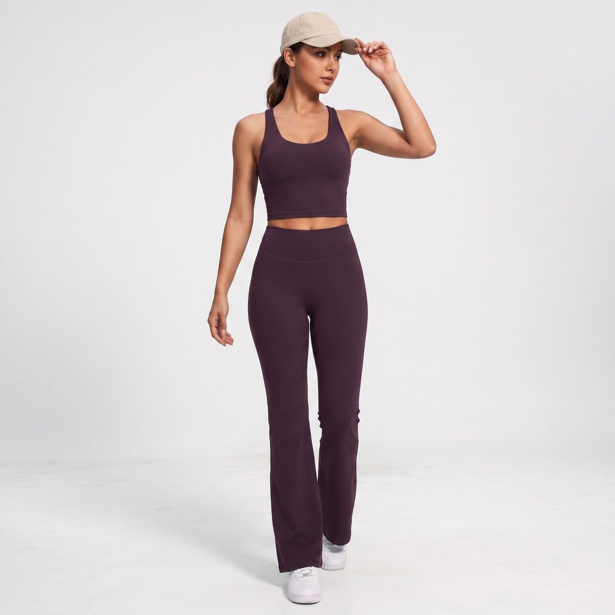 High Waist Flare Yoga Pants with Contour Seams Full Length Fitted Workout Leggings for Gym