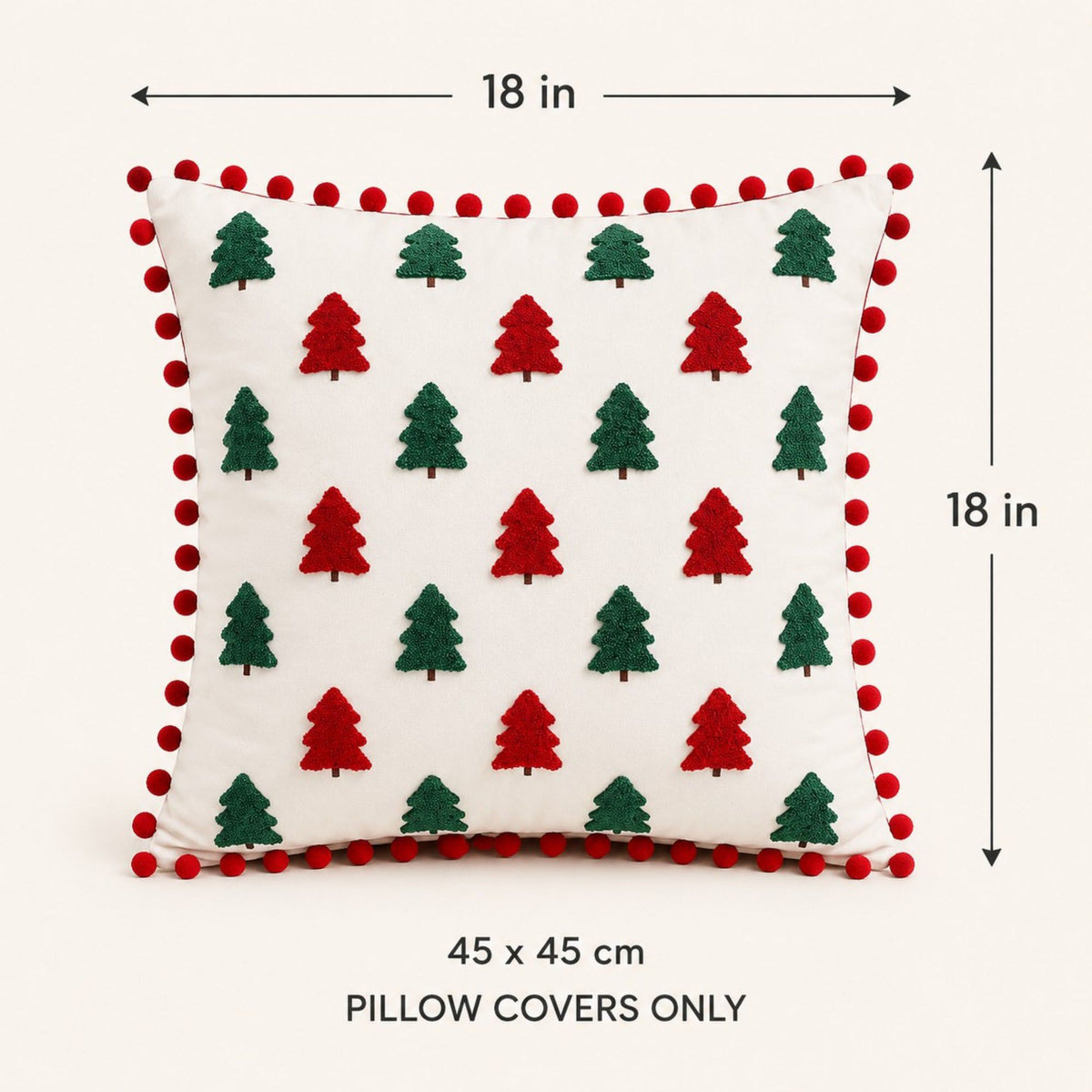 2 Pack Christmas Tree Pom Pom Decorative Throw Pillow Covers
