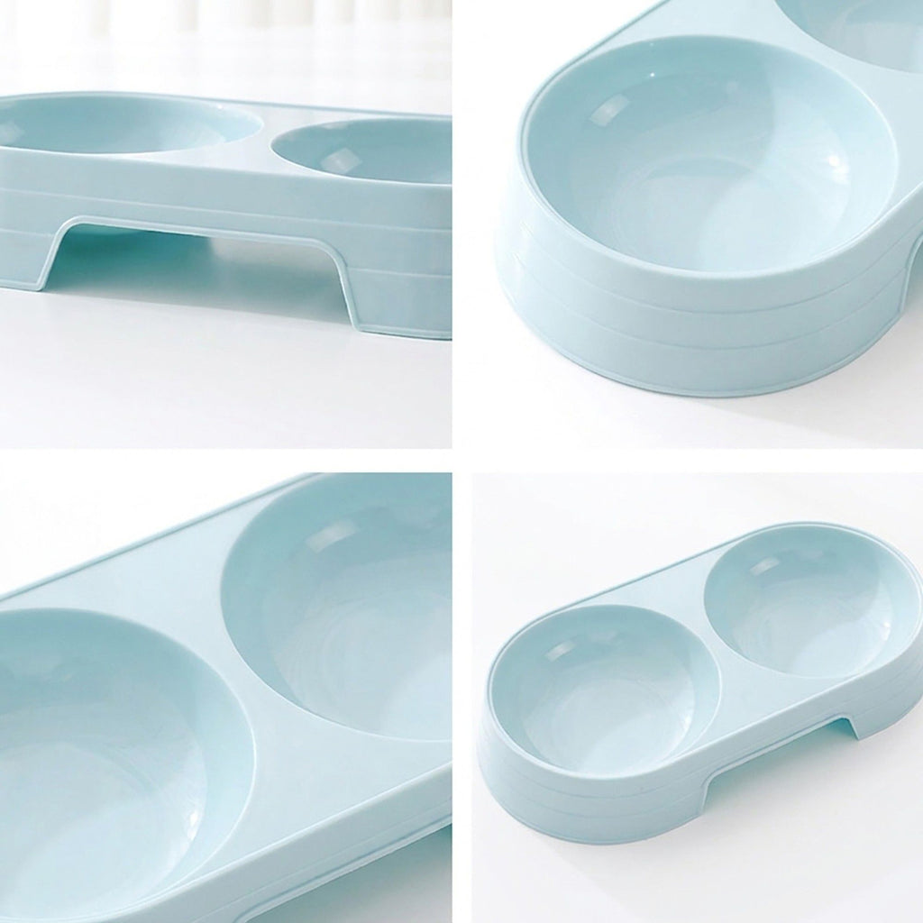 Plastic Double Pet Bowl with Raised Base for Food and Water