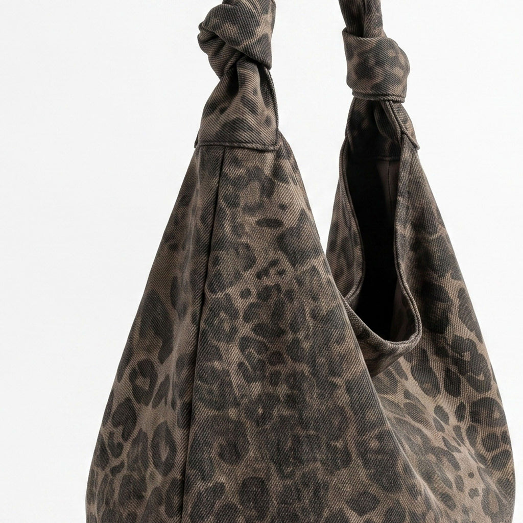 Oversized Leopard Print Hobo Shoulder Bag with Knotted Strap