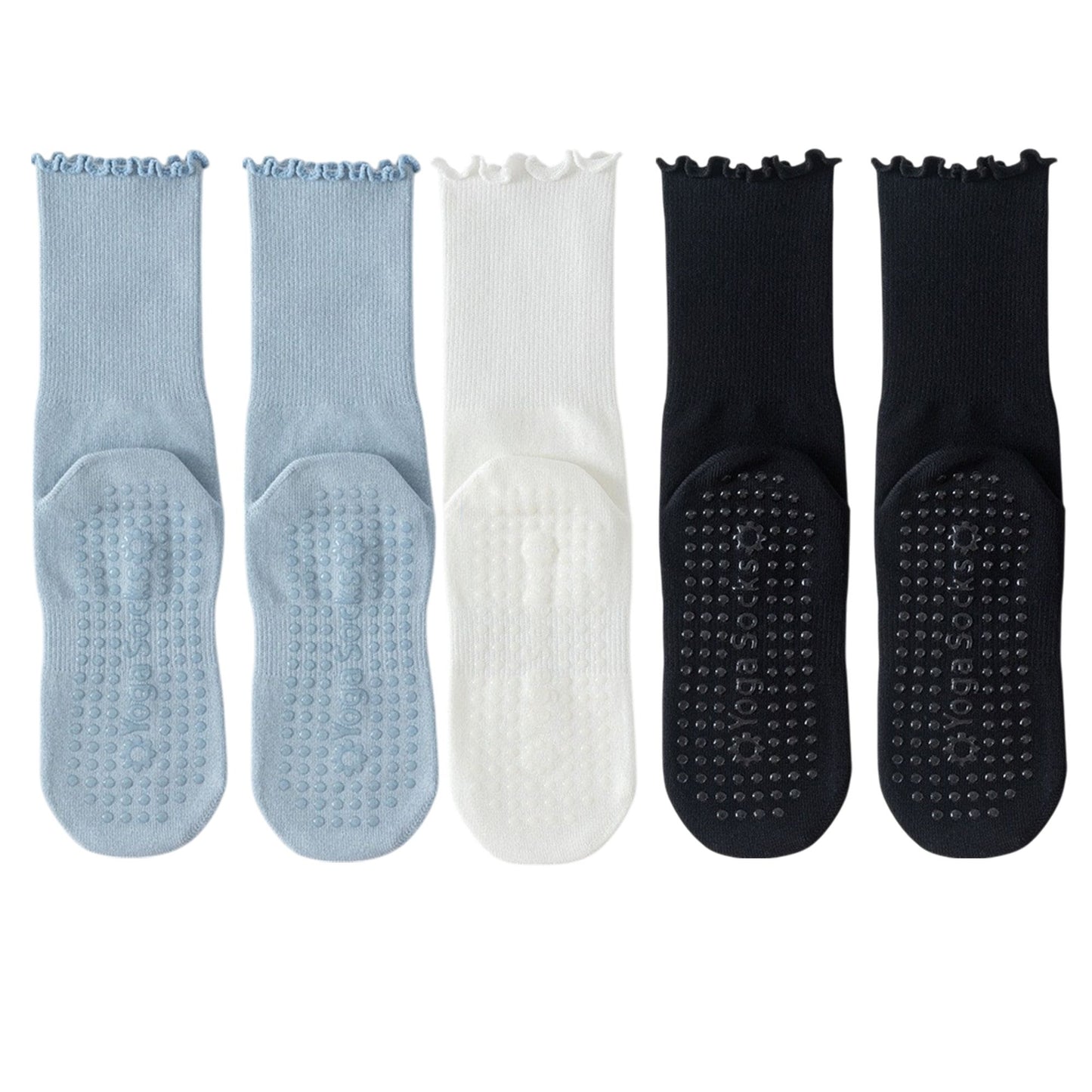 Anna-Kaci 5 Pairs Women's Anti-Slip Crew Yoga Socks Soft Cotton Grip Sole Seamless Toe Design for Pilates Indoor Workouts