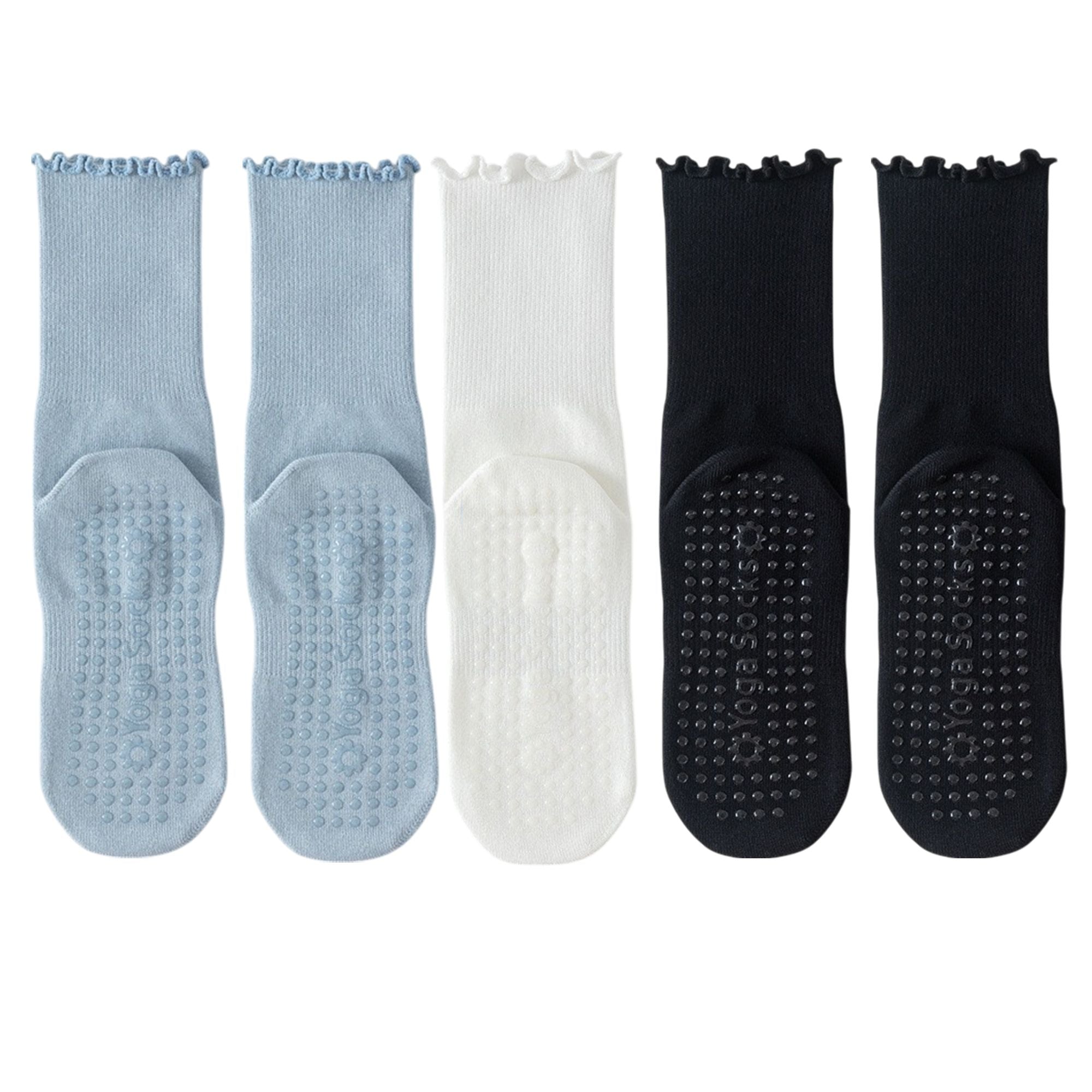 Anna-Kaci 5 Pairs Women's Anti-Slip Crew Yoga Socks Soft Cotton Grip Sole Seamless Toe Design for Pilates Indoor Workouts