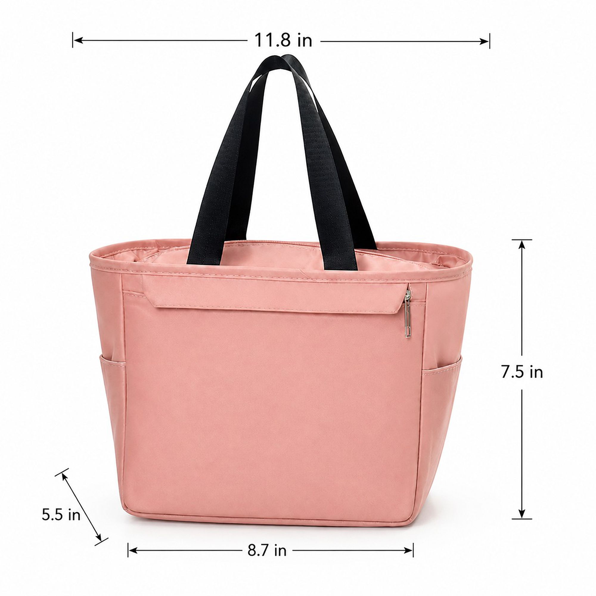Insulated Tote Lunch Bag with Zipper Pockets and Long Handles
