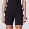 High Waist Ribbed Biker Shorts with Side Pocket and Adjustable Drawcord Detail