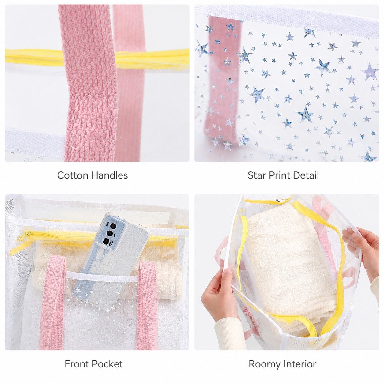 Clear PVC Beach Tote Bag with Front Pocket and Shoulder Handles