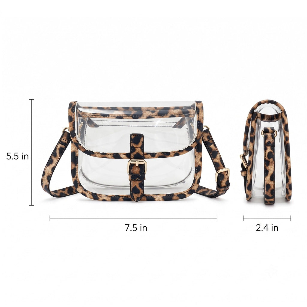 Clear Crossbody Handbag with Adjustable Strap and Buckle Flap Closure