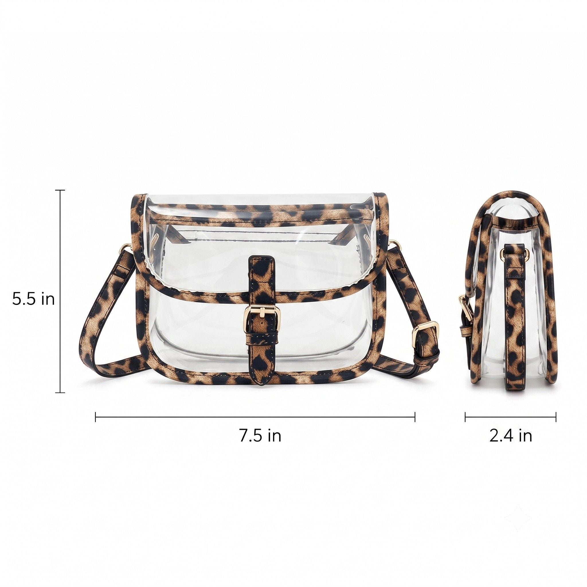 Clear Crossbody Handbag with Adjustable Strap and Buckle Flap Closure