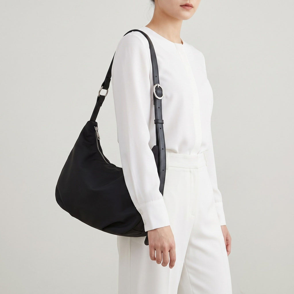 Soft Hobo Shoulder Bag with Adjustable Strap and Zip Closure