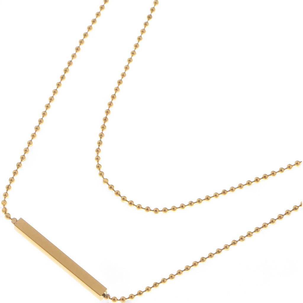 Women's Double Layer Gold Tone Bar Pendant Fashion Necklace Minimalist Chain Design
