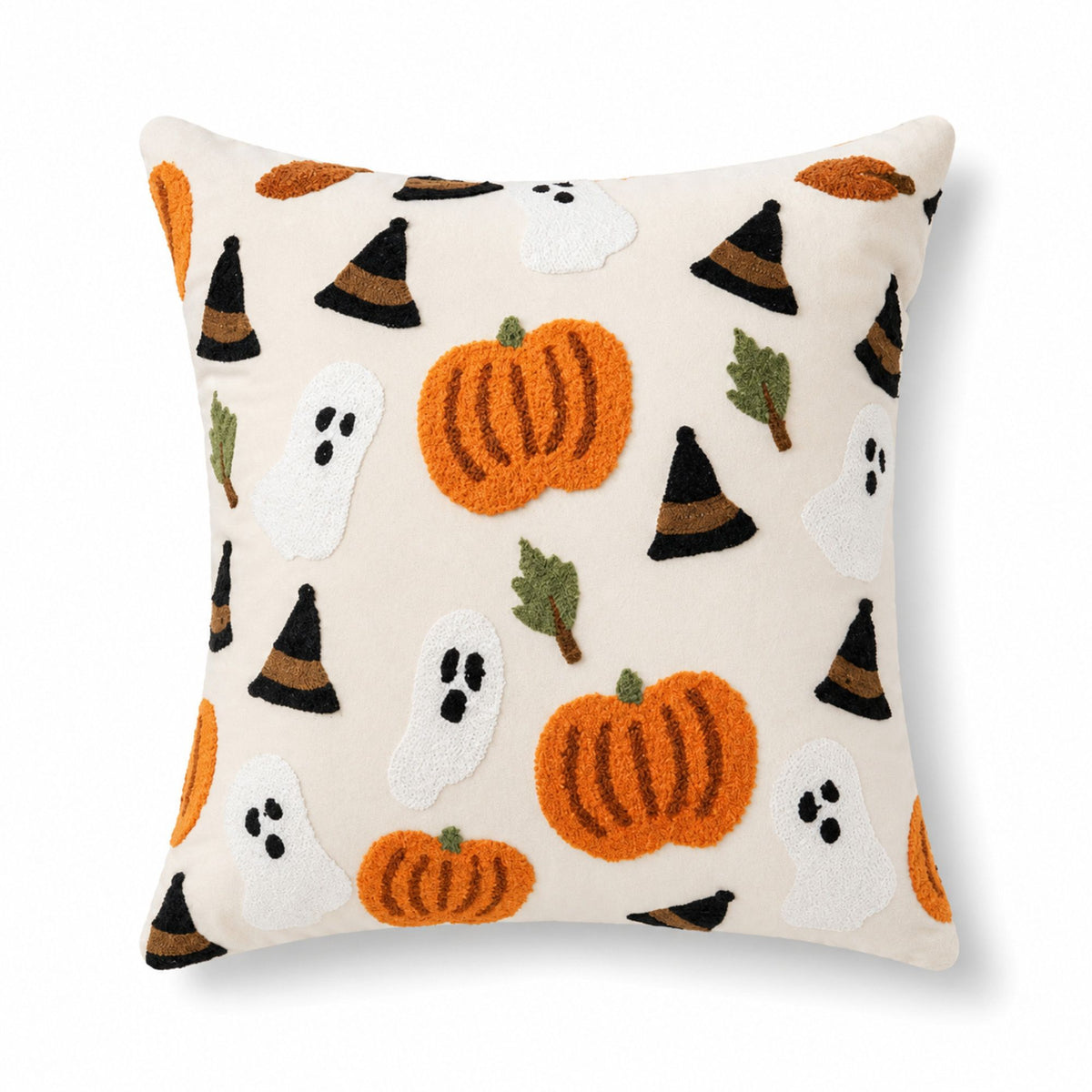 Halloween Pumpkin Embroidered Decorative Throw Pillow Cover 17.7x17.7in
