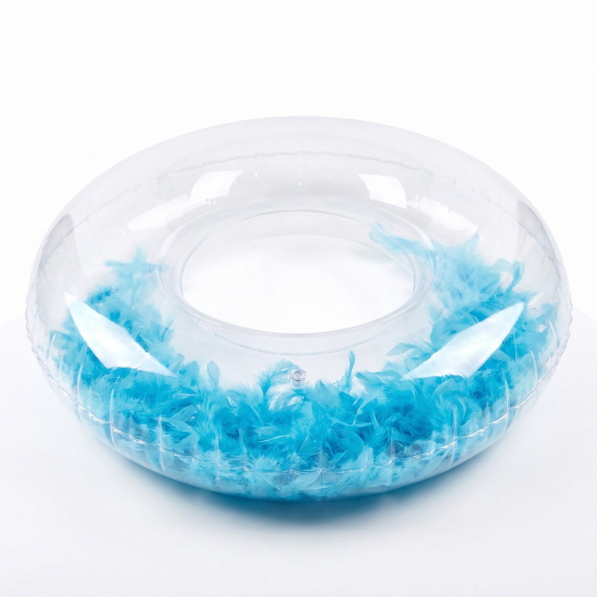 Clear Feather Inflatable Pool Ring with Blue Accent Fill