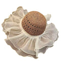 Ivory women's sun hat with crochet and ruffle