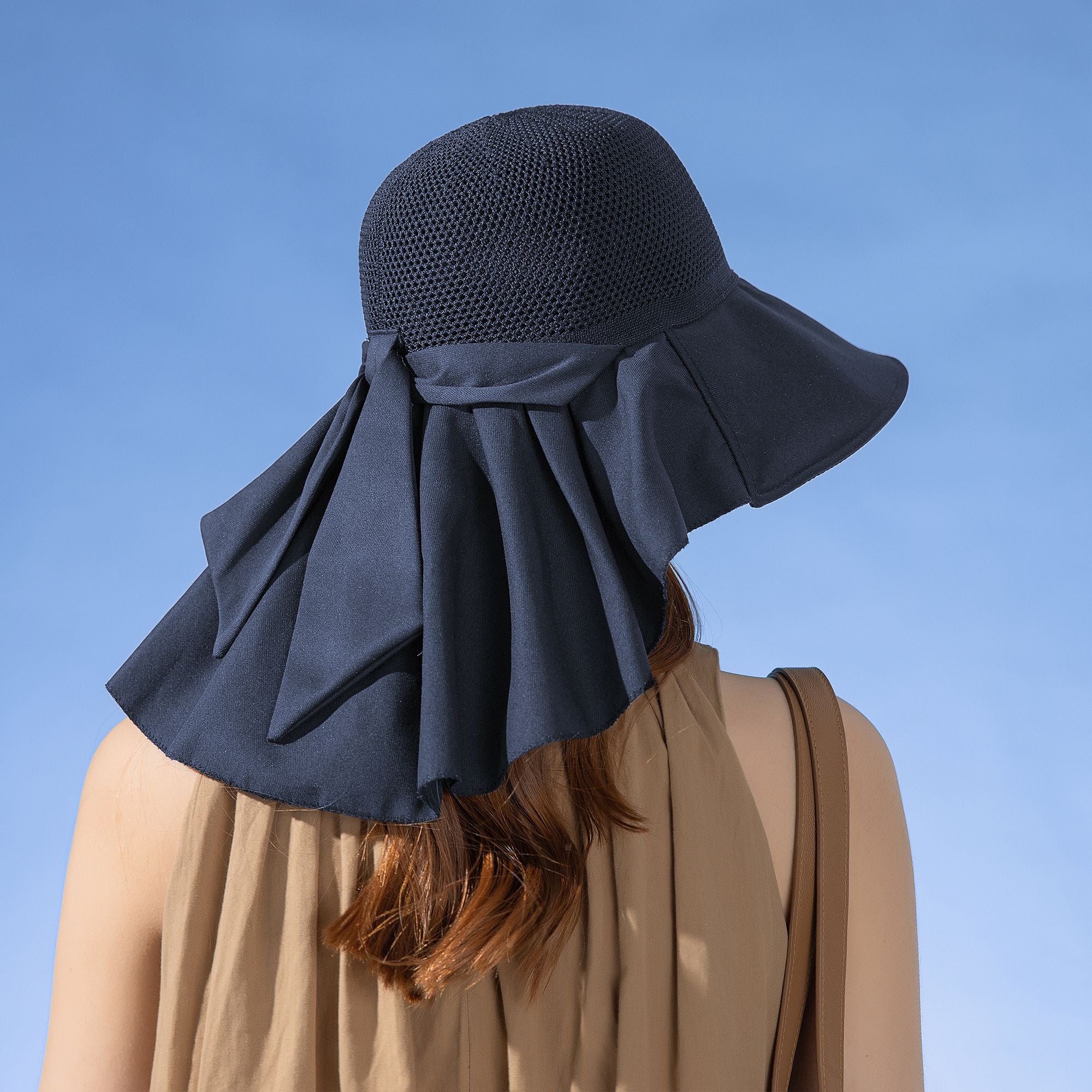 Anna-Kaci Womens Mesh Panel Wide Brim Sun Hat with Back Flap UV Protection and Tie Detail for Outdoor Activities