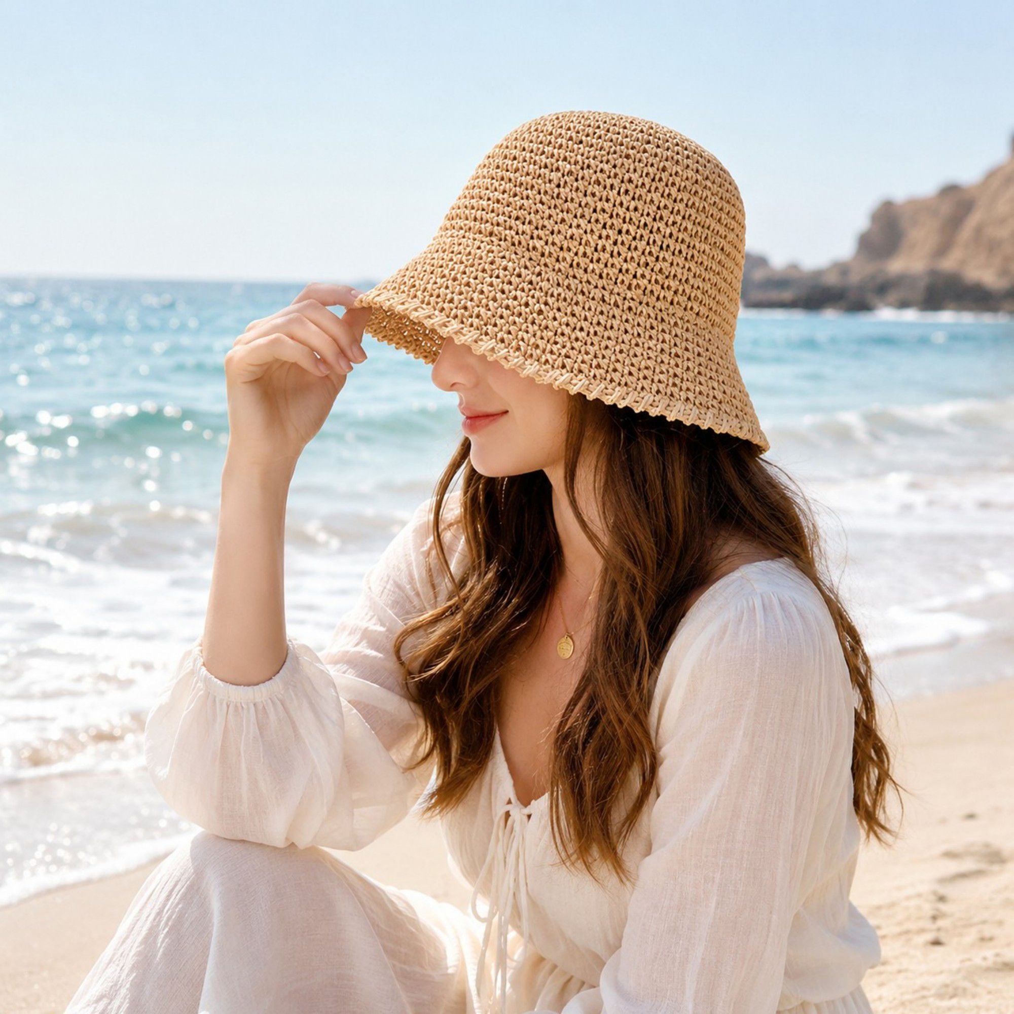 Summer Bucket Hat - Lightweight Straw Sun Hat for Vacation and Beach