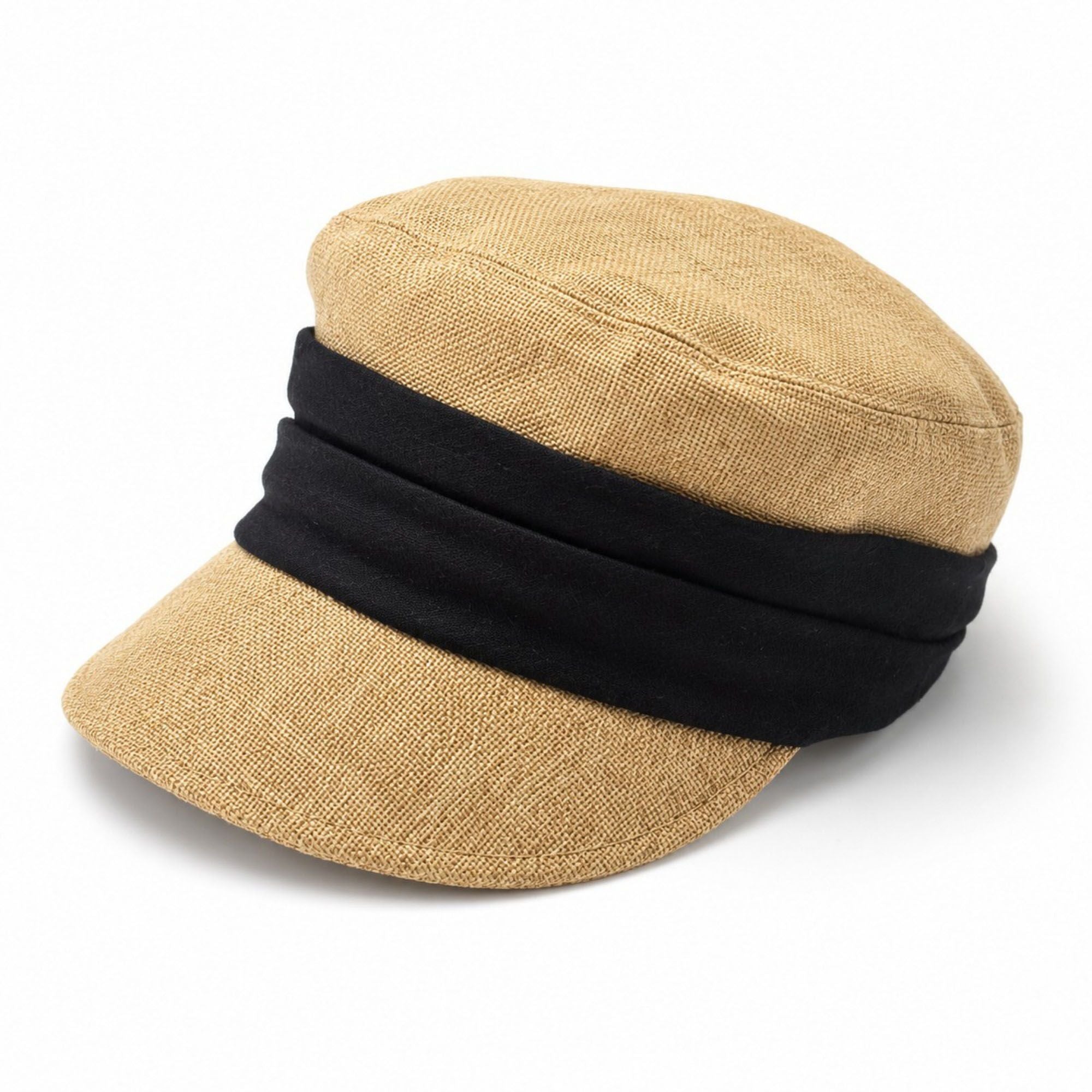 Woven Cadet Cap with Contrast Fabric Band and Short Brim