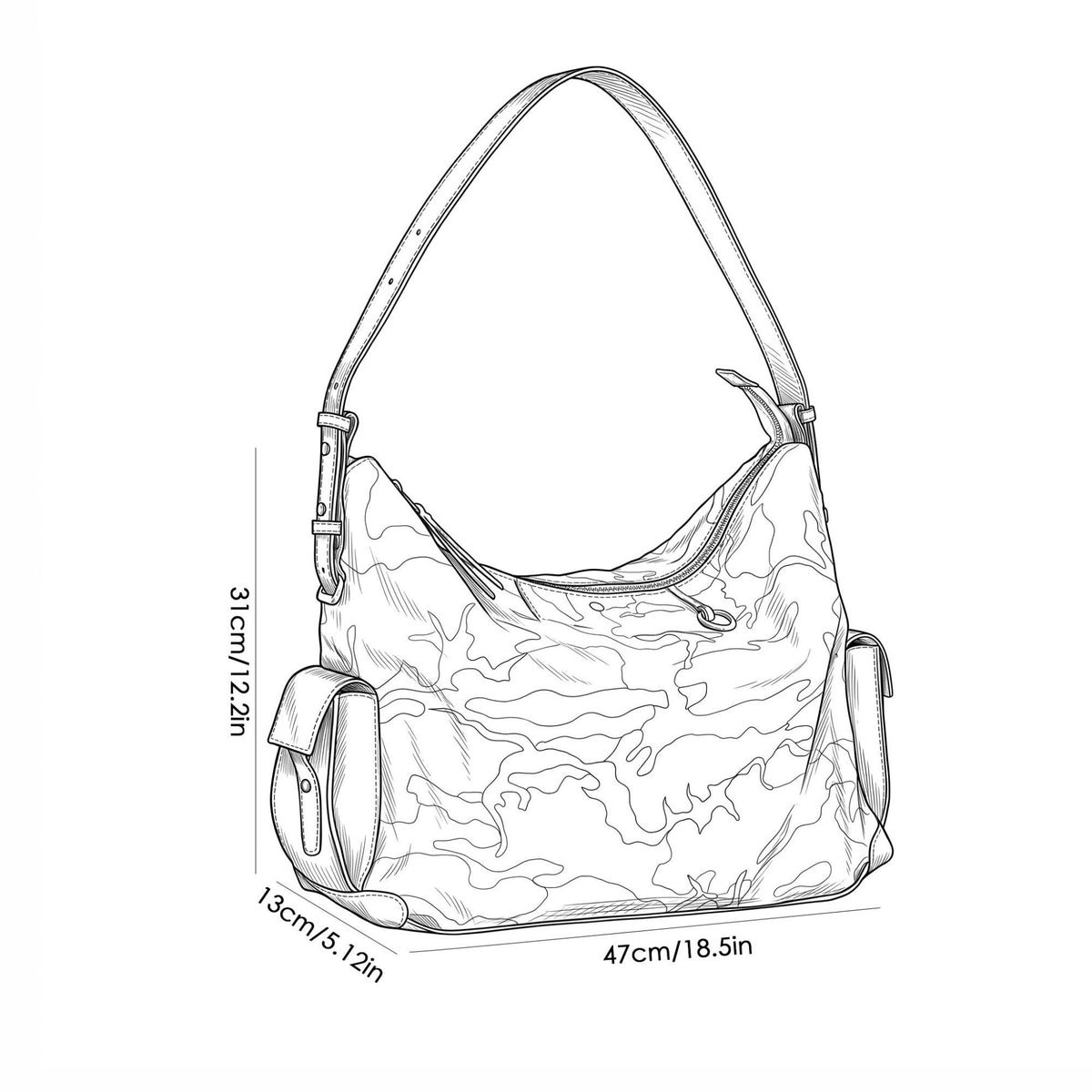 Camouflage Shoulder Bag Adjustable Strap Multi Pocket Hobo Handbag