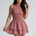 Anna-Kaci Women's Gingham Sleeveless Smocked Mini Dress with Tiered Ruffle Skirt