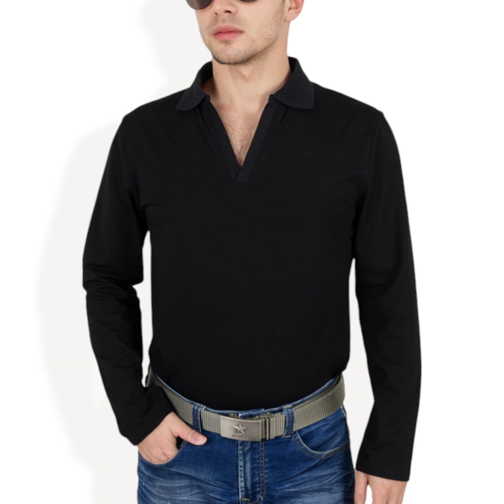 Anna-Kaci Men's Long Sleeve Polo Shirt with Spread Collar and Relaxed Fit