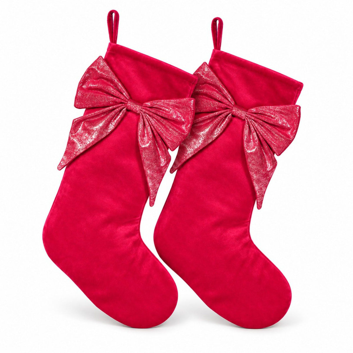2 Pack 18 Inch Christmas Stockings with Oversized Bow Hanging Loop Holiday Mantel Decor