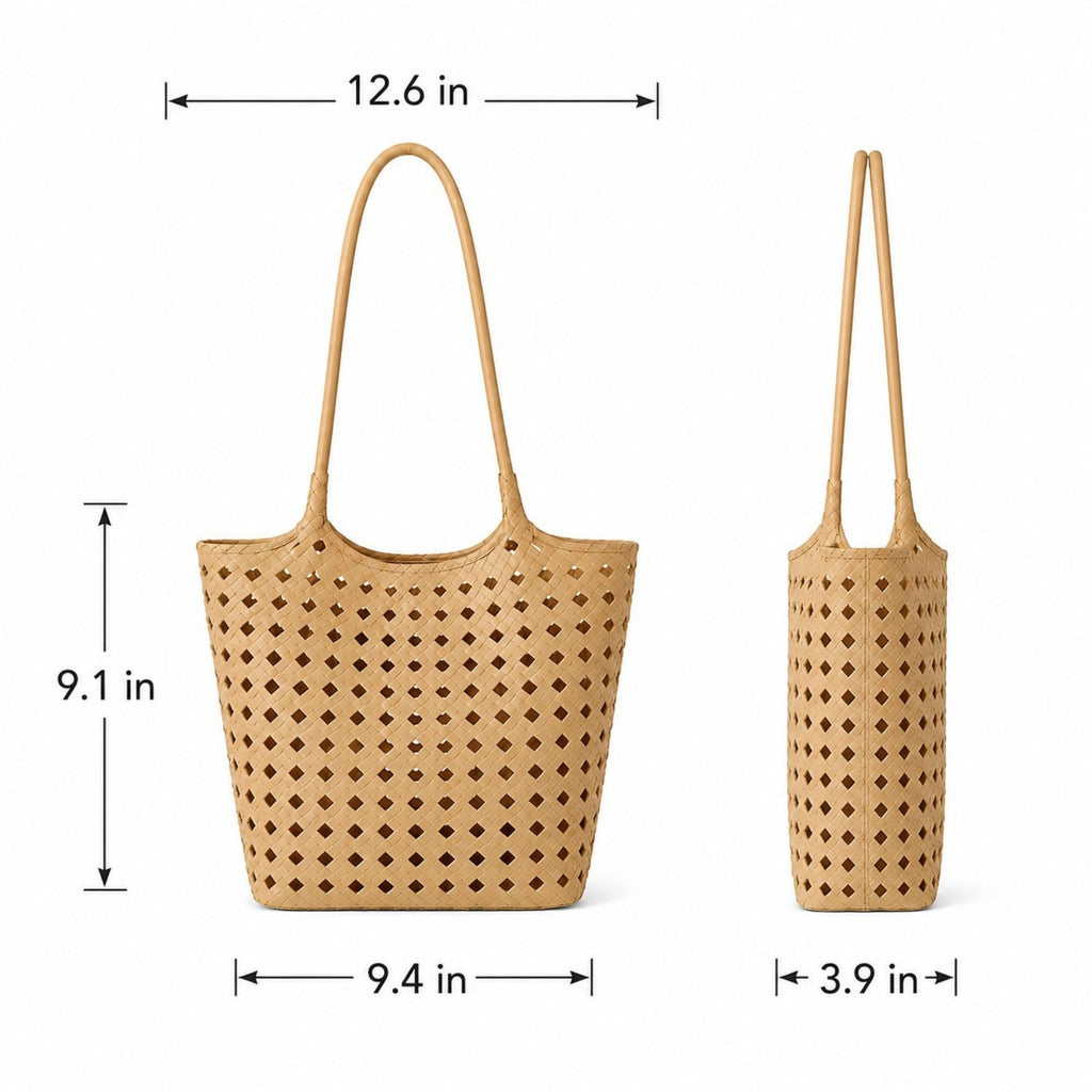 Woven Shoulder Bag with Cutout Design Soft Faux Leather Feel Tote and Inner Pouch