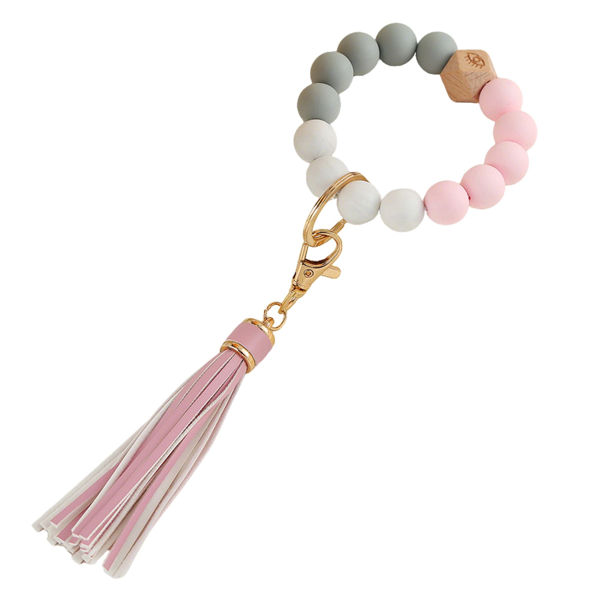 Beaded Keychain Bracelet with Tassel Charm and Elastic Loop