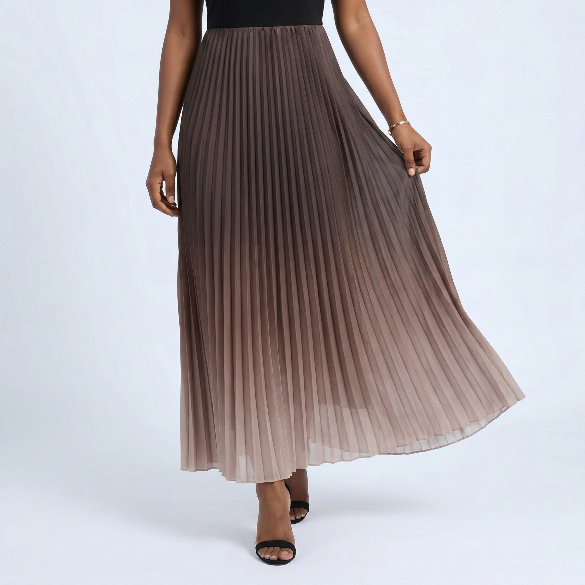 Anna-Kaci Women's Sleeveless High Neck Pleated Ombre A-Line Maxi Dress with Flowy Skirt