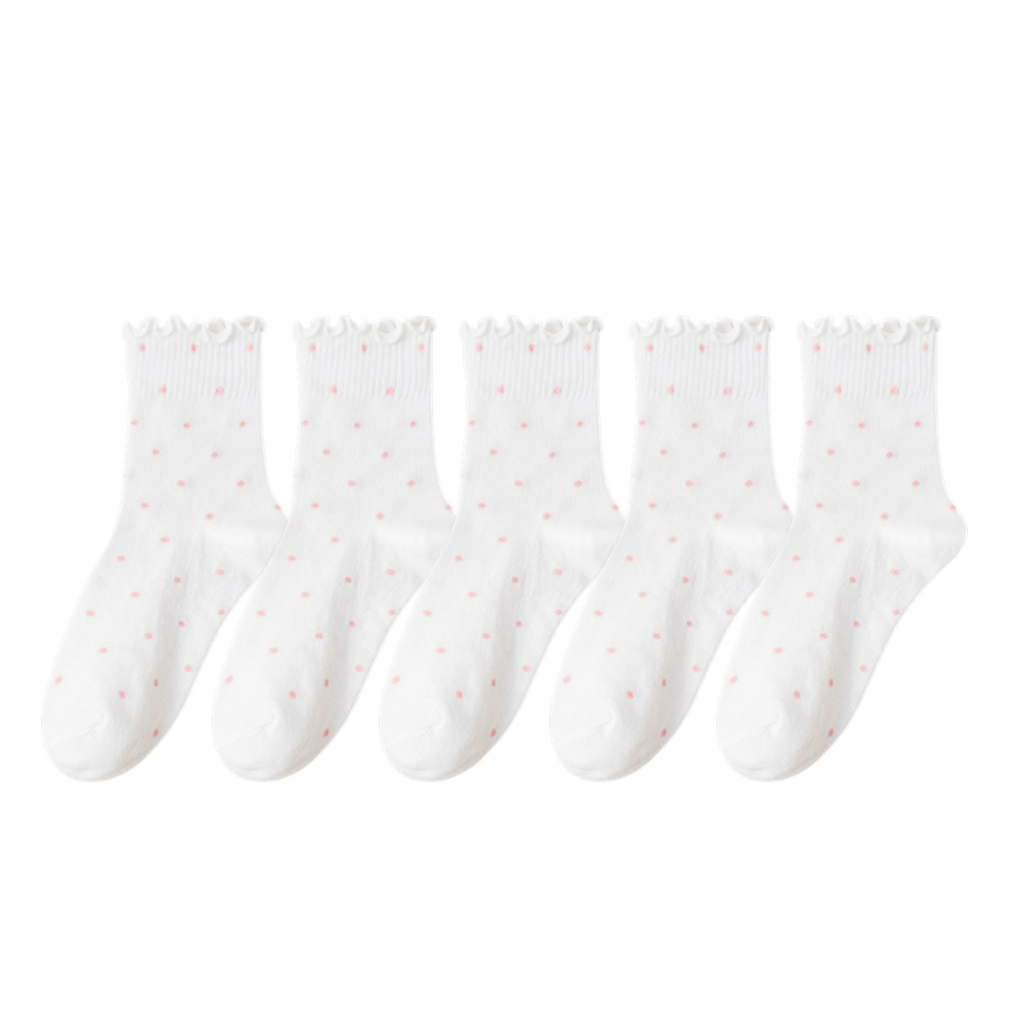 Anna-Kaci Women's Polka Dot Ankle Socks Set Soft Cotton Blend Ruffle Trim Cuff Multiple Color Combos 5 Pairs