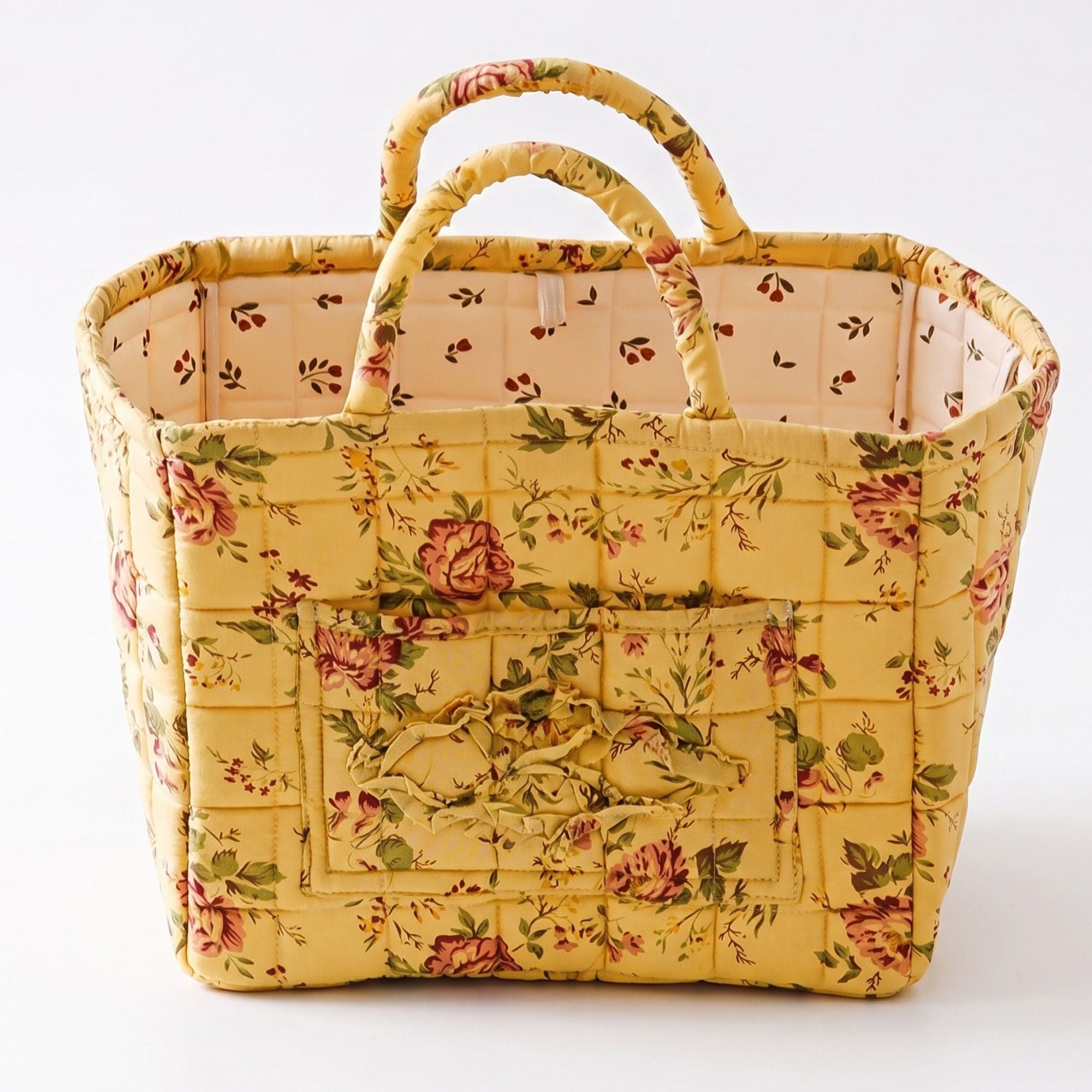 Cesta de Almacenamiento Floral Acolchada con Asas y Bolsillo Frontal