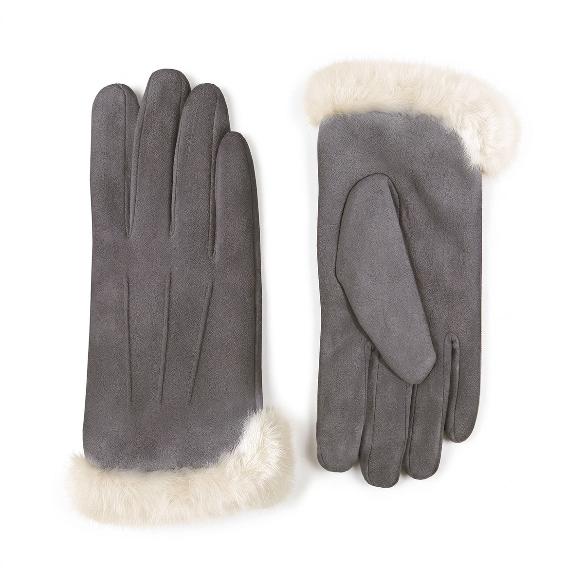 Faux Fur Cuff Full Finger Gloves with Soft Suede Like Finish