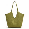 Oversized Suede-Look Tote Bag with Long Shoulder Straps and Slouchy V-Shaped Opening