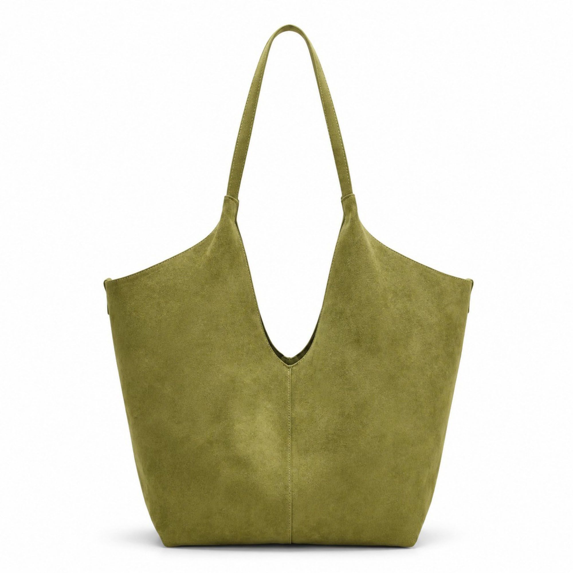 Oversized Suede-Look Tote Bag with Long Shoulder Straps and Slouchy V-Shaped Opening