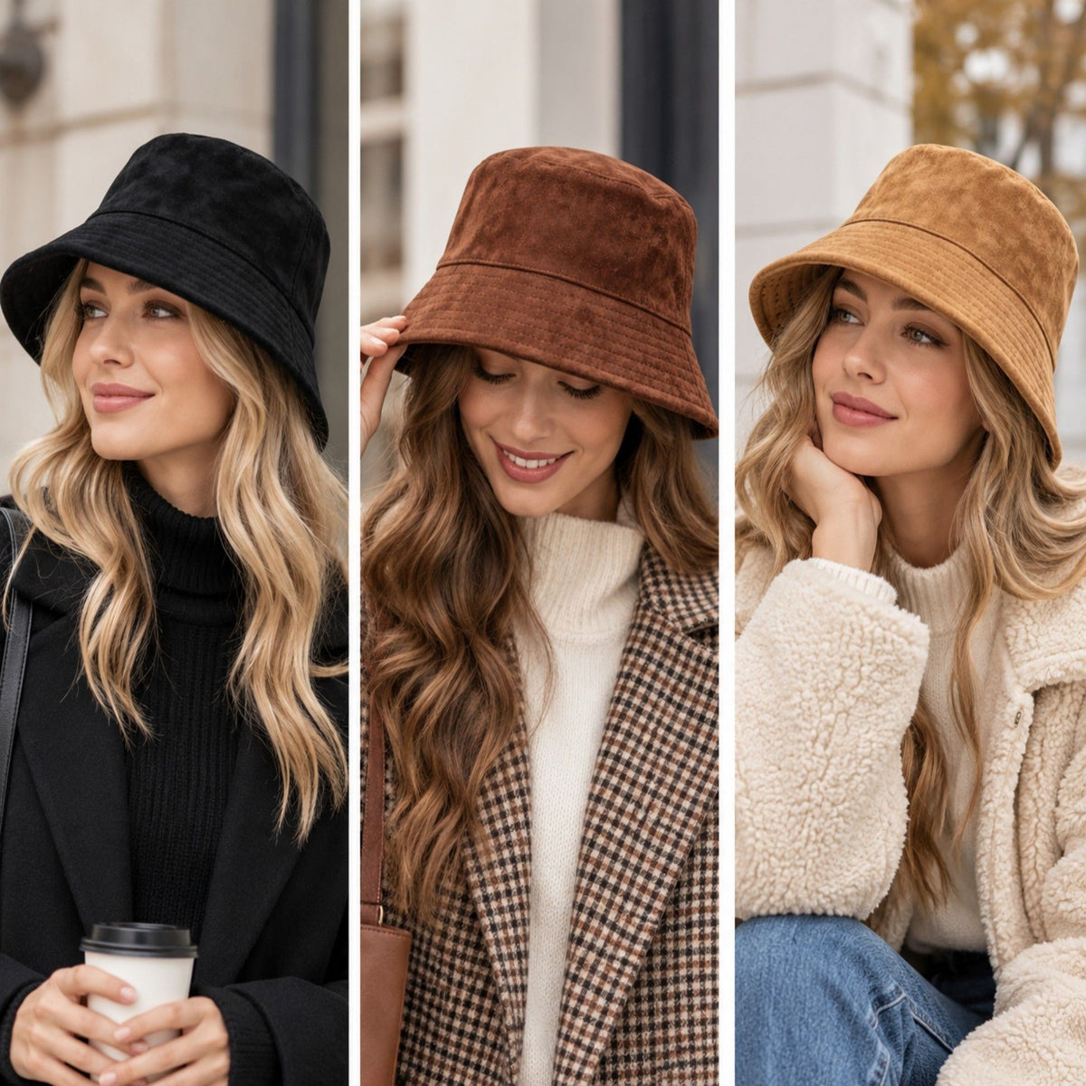 Faux Suede Bucket Hat with Polka Dot Lining