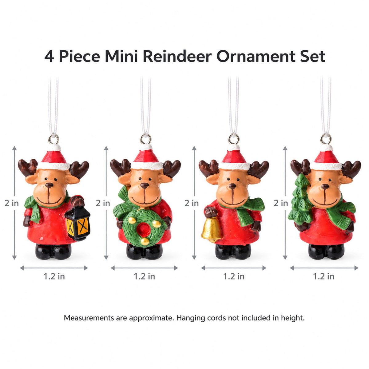 4ct Mini Resin Santa Christmas Tree Ornaments Assorted Holiday Decorations Gift