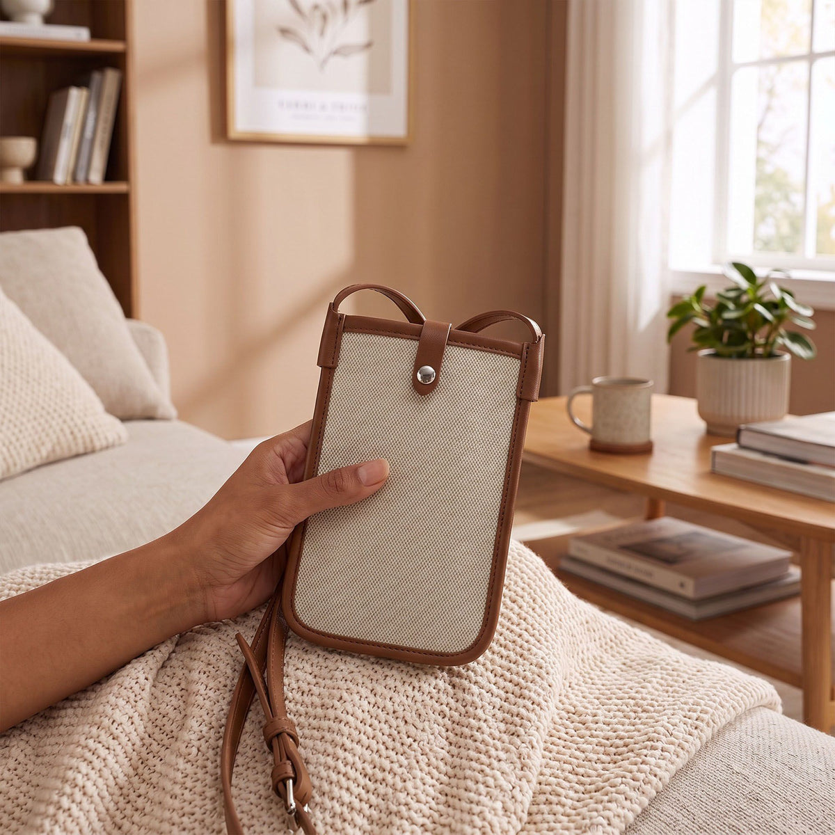Mini Crossbody Phone Bag with Adjustable Strap and Snap Closure