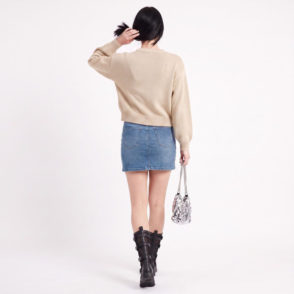 Tie-Front Long Sleeve Cropped Knit Cardigan
