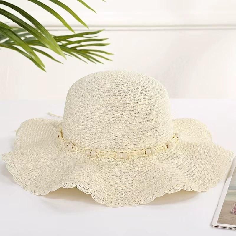 Anna-Kaci Women Straw Sun Hat Wide Brim Floppy Beach Hat Woven Scalloped Edge Adjustable Summer Hat