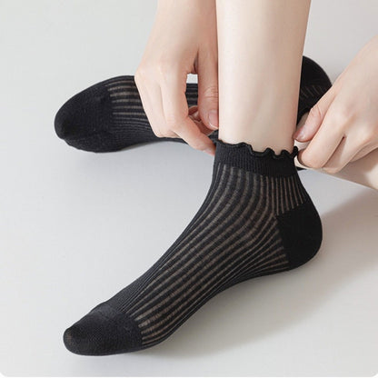 Anna-Kaci Women's Ribbed Ankle Socks with Ruffle Lettuce Trim Cuff Soft Breathable Knit 3-Pack