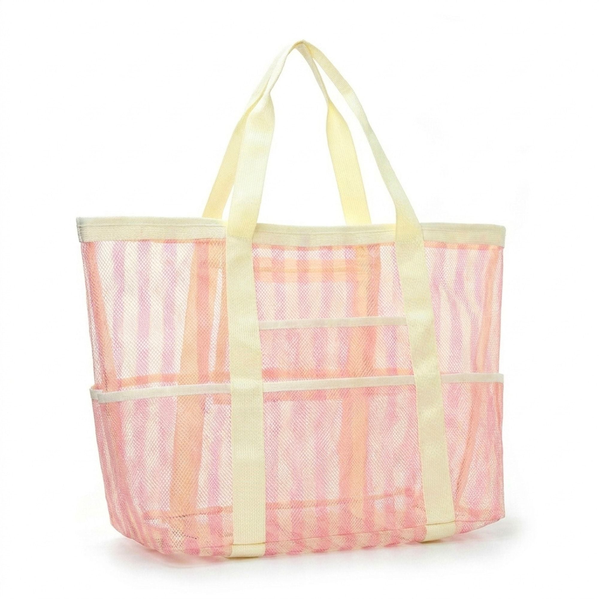 Large Mesh Beach Tote Bag with Shoulder Handles and Pockets
