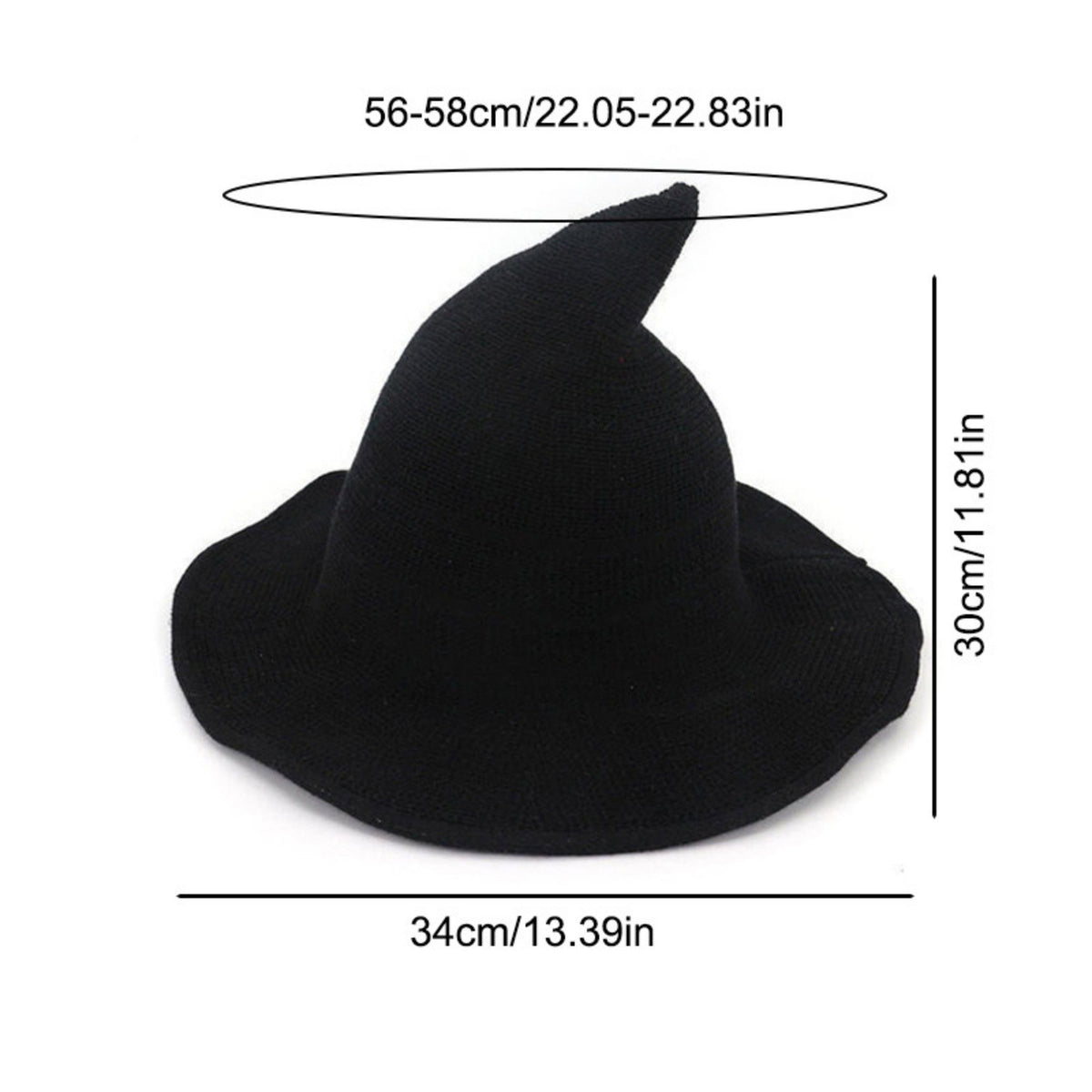 Pointed Knit Witch Hat with Wide Floppy Brim for Halloween