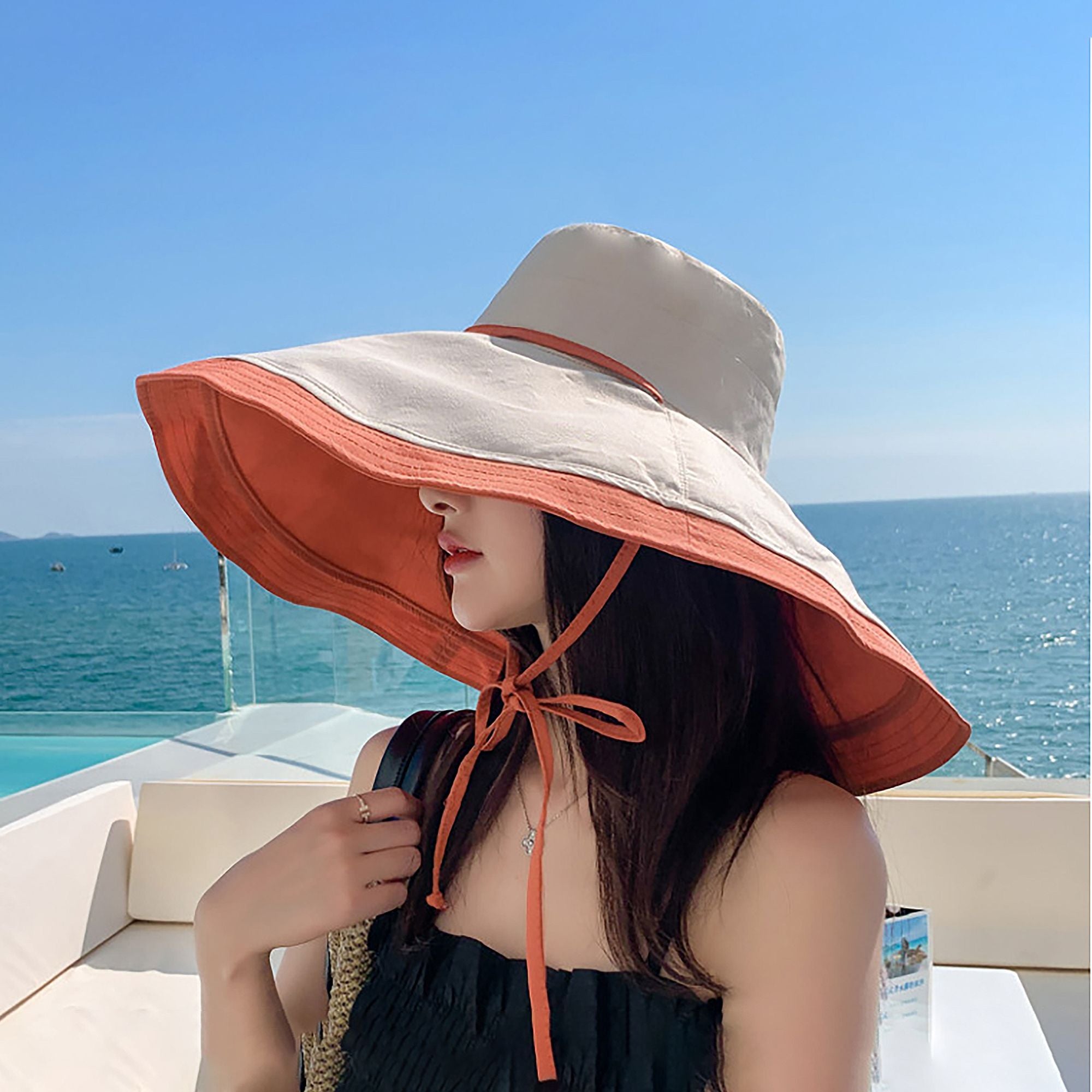 Anna-Kaci Women's Reversible Wide - Brim Sun Hat with Adjustable Chin Strap