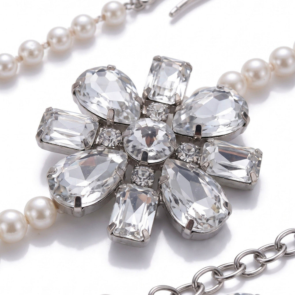 Crystal Floral Pearl Waist Chain Adjustable Elegant Body Belt Glam Floral Inspired Waist Jewelry 47.2in