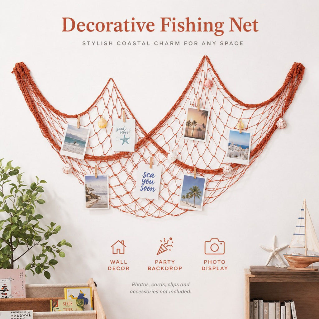 Decorative Fishing Net Wall Hanging Nautical Coastal Photo Display Decor