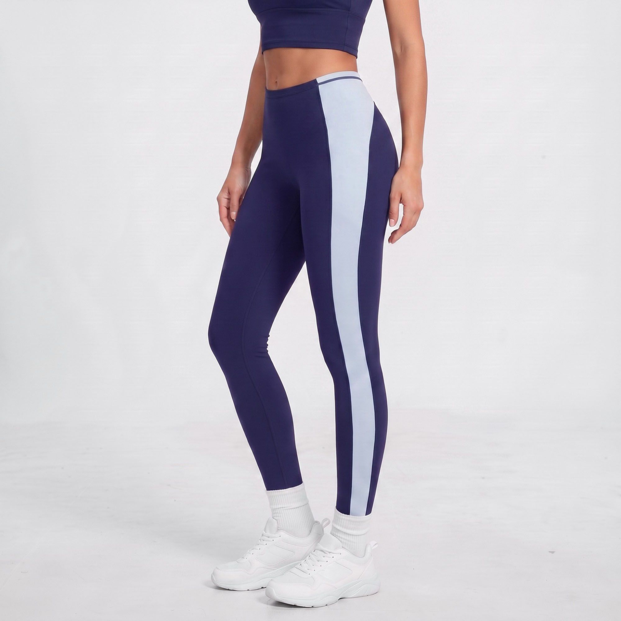 Colorblock High Waist Full Length Leggings Fitted Yoga Pants for Running Gym Training