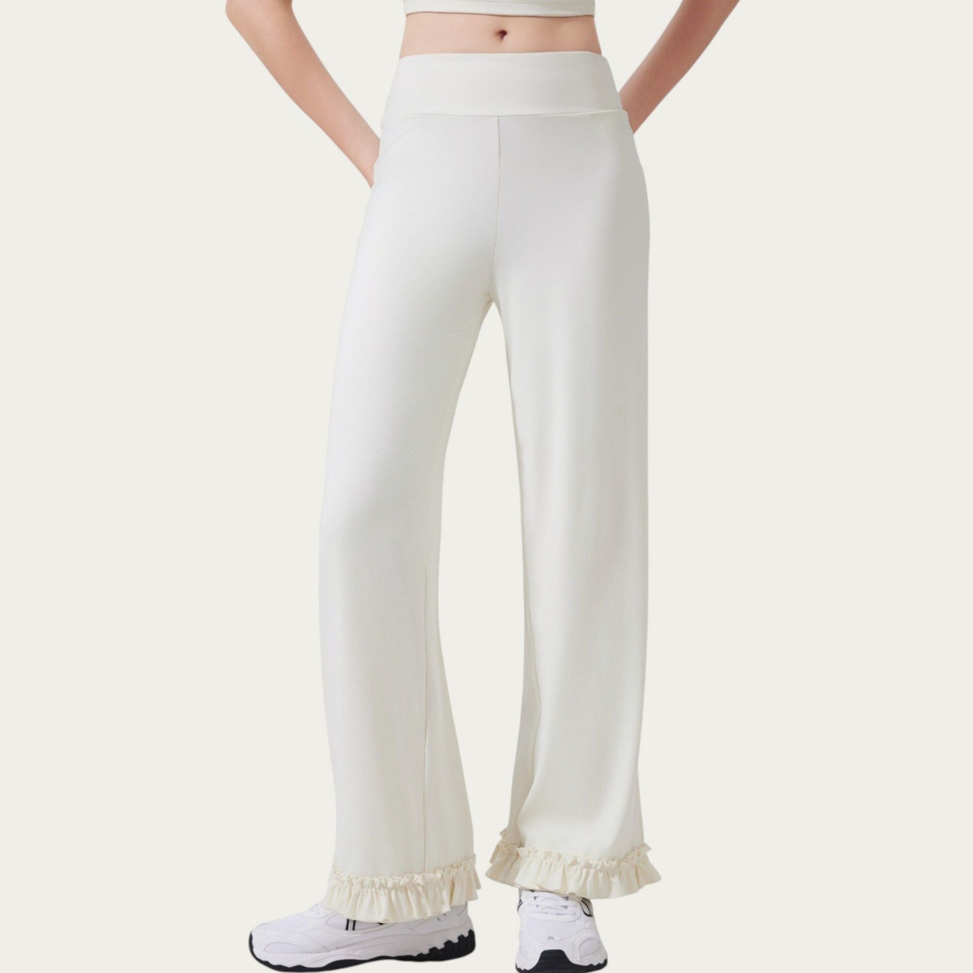 Anna-Kaci Active Women's High Waist Wide Leg Sweatpants with Ruffle Hem Detail