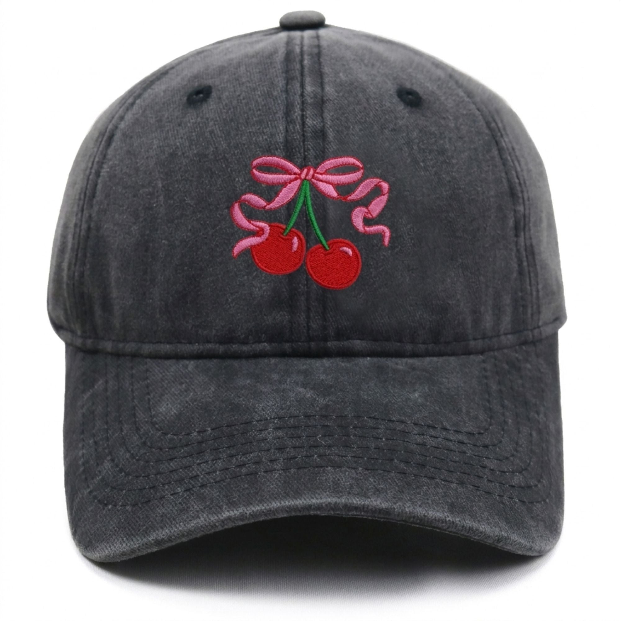 Gorra de béisbol de algodón lavado con lazo de cereza bordado ajustable para papá