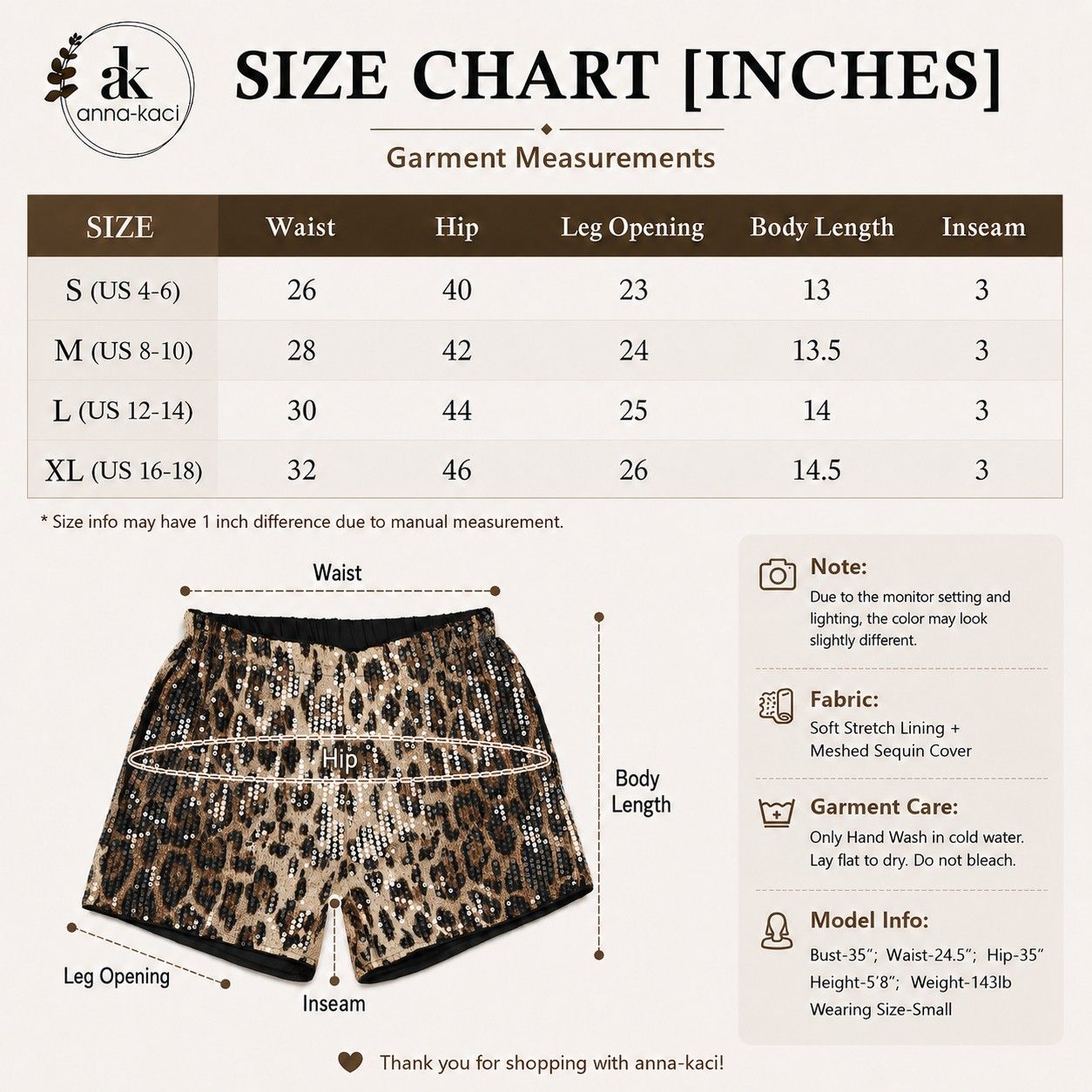 Leopard Print Sequin Party Shorts with Elastic Waist Lining and Side Pockets