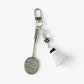 Badminton Racket Keychain with Shuttlecock Charm Beaded Detail Metal Key Ring