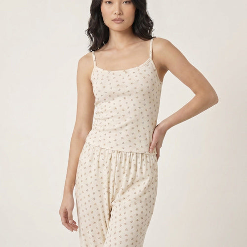 2-Piece Floral Cami Top and Wide Leg Pants Sleepwear Lounge Set with Slim Straps and Relaxed Soft Knit Fit